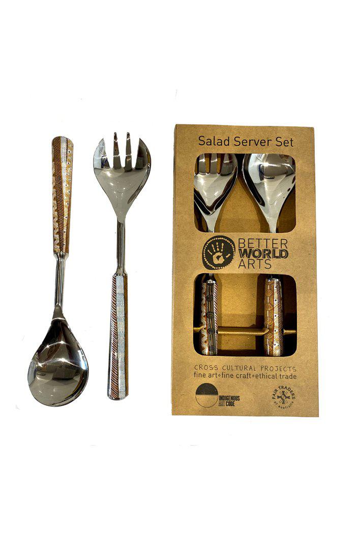 Aboriginal Art Kitchen Warehouse-Papajua Salad Server Set Steel - 280mm-Yarn Marketplace