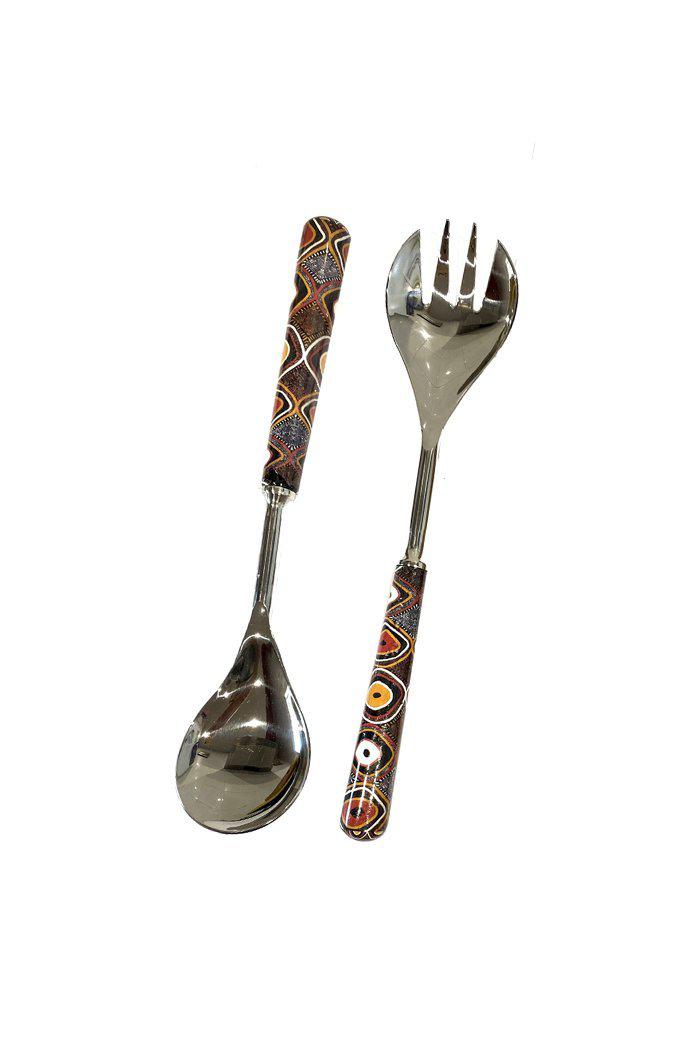 Aboriginal Art Kitchen Warehouse-Puruntatameri Salad Server Set Steel- 280mm-Yarn Marketplace