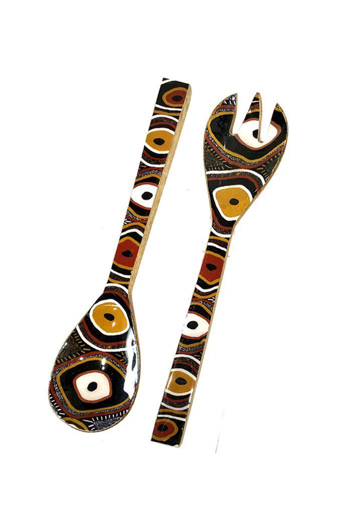 Aboriginal Art Kitchen Warehouse-Puruntatameri Salad Server Wooden - 270mm-Yarn Marketplace