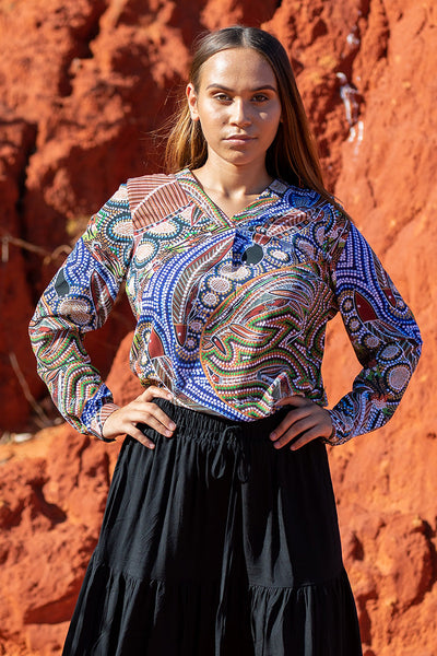 Healing Land, Rivers, Sea and Ocean V Neck Women's Long Sleeve Blouse