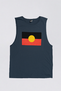 "Raise The Flag" Aboriginal Flag (Large) Petrol Blue Cotton Men's Muscle Tank Top
