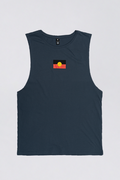 "Raise The Flag" Aboriginal Flag (Small) Petrol Blue Cotton Men's Muscle Tank Top