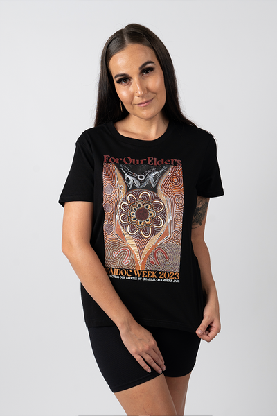 Respecting Our Elders NAIDOC WEEK 2023 Black Cotton Crew Neck Women's T-Shirt