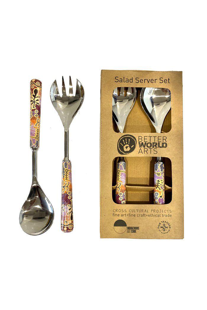 Aboriginal Art Kitchen Warehouse-Stewart Salad Server Set Steel- 280mm-Yarn Marketplace