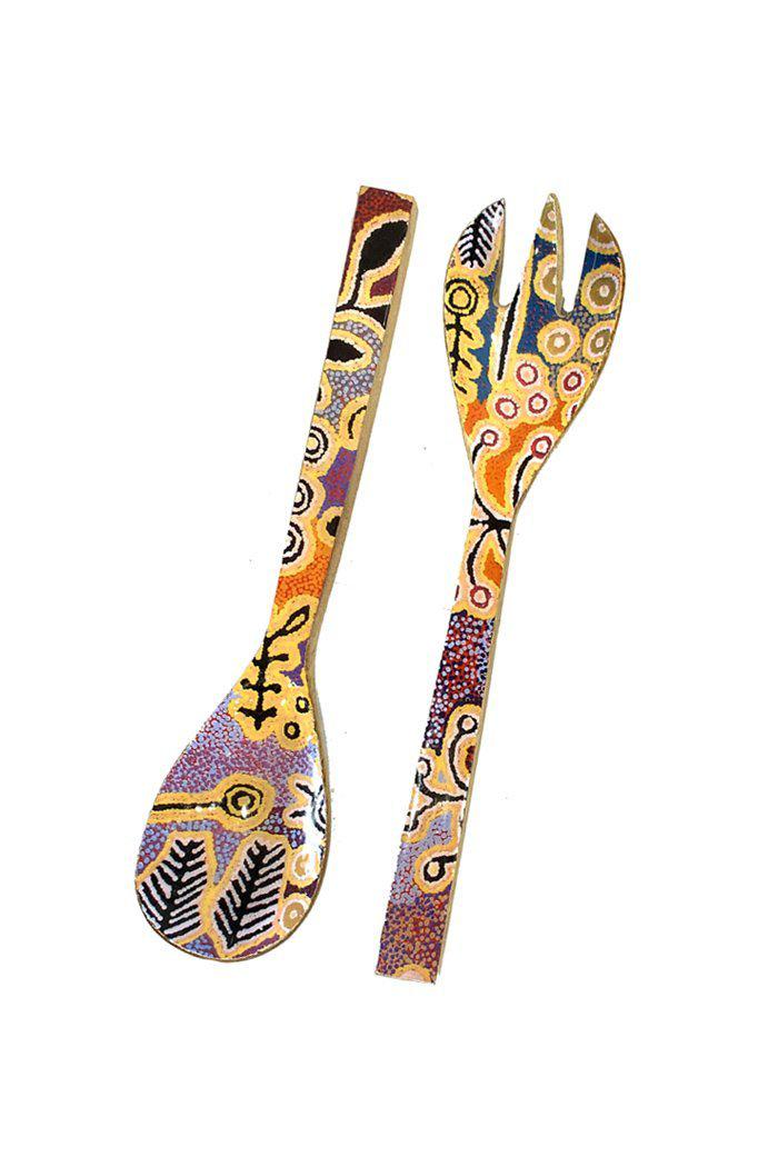 Aboriginal Art Kitchen Warehouse-Stewart Salad Server Wooden - 270mm-Yarn Marketplace