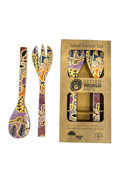 Aboriginal Art Kitchen Warehouse-Stewart Salad Server Wooden - 270mm-Yarn Marketplace