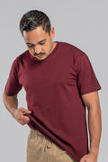 Aboriginal Art Clothing-Basic Burgundy Cotton Crew Neck Men's T-Shirt-Yarn Marketplace