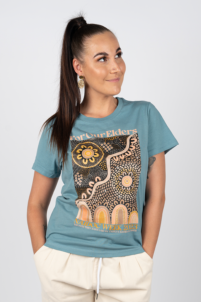 The Path They Have Laid NAIDOC WEEK 2023 Slate Blue Cotton Crew Neck Women's T-Shirt