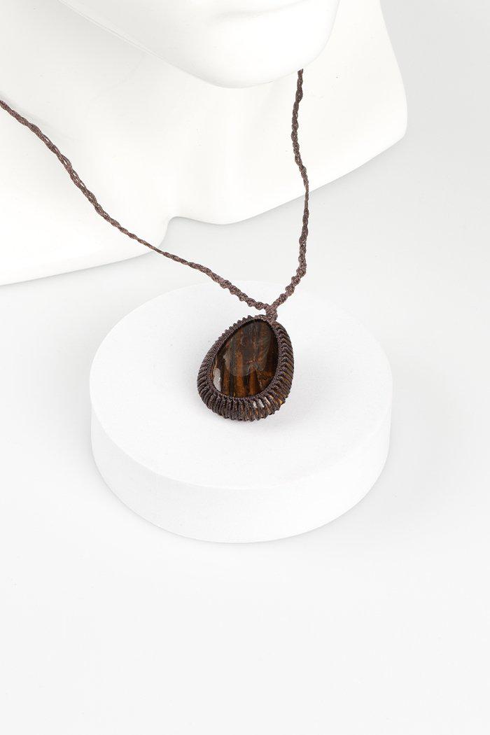 Aboriginal Art Jewellery Australia-Tigers Eye Large Woven Necklace-Yarn Marketplace