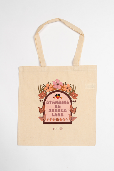 Sacred Land Long Handle Natural Cotton Tote Bag