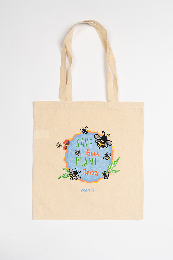 Save Bees, Plant Trees Long Handle Natural Cotton Tote Bag