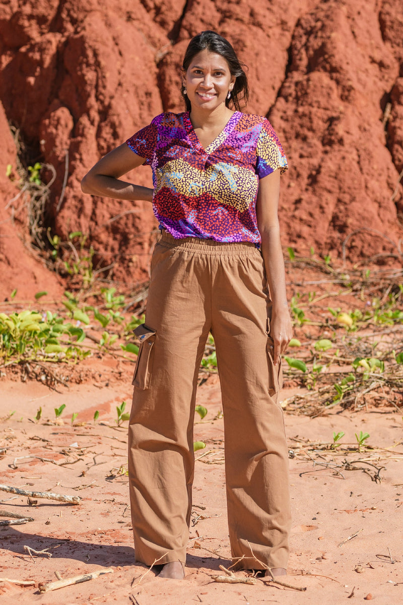 Yankirri Jukurrpa V Neck Women's Short Sleeve Blouse