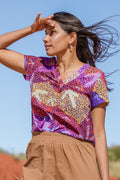 Yankirri Jukurrpa V Neck Women's Short Sleeve Blouse