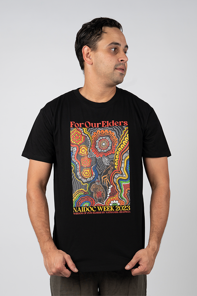 Wisdom Of Our Elders NAIDOC WEEK 2023 Black Cotton Crew Neck Unisex T-Shirt