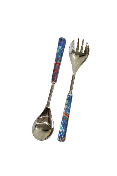 Aboriginal Art Kitchen Warehouse-Woods Salad Server Set Steel (Blue) - 280mm-Yarn Marketplace