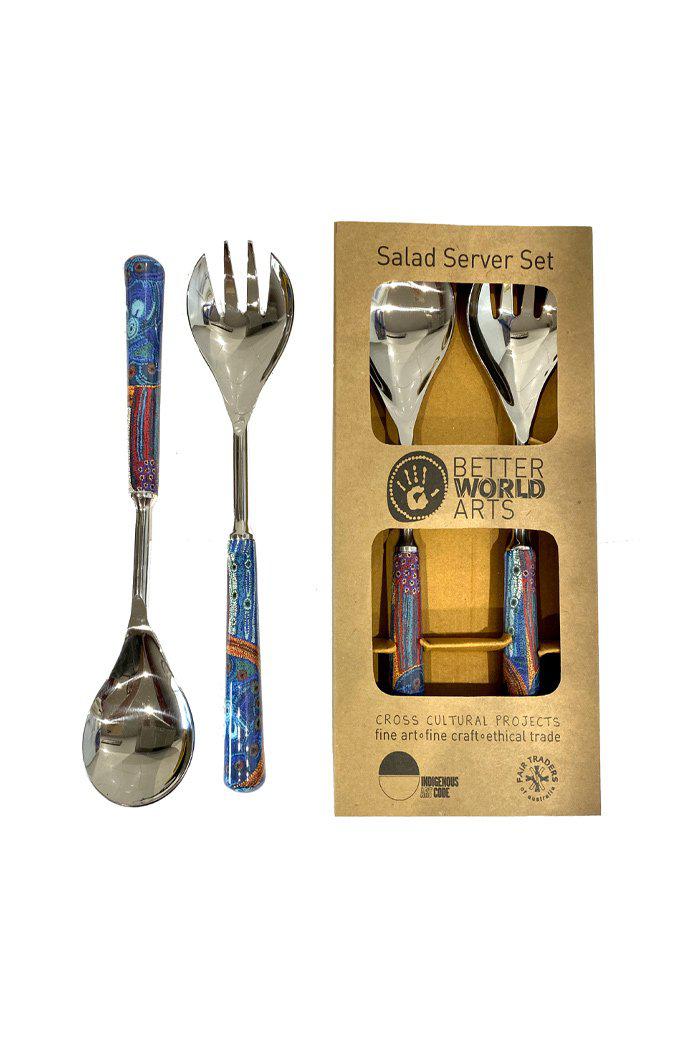 Aboriginal Art Kitchen Warehouse-Woods Salad Server Set Steel (Blue) - 280mm-Yarn Marketplace