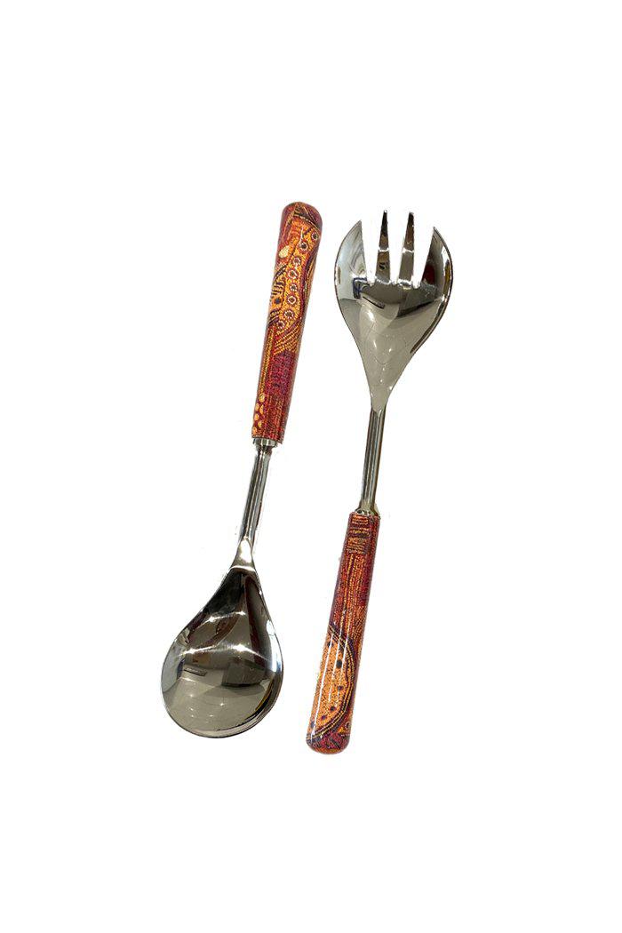 Aboriginal Art Kitchen Warehouse-Woods Salad Server Set Steel (Red) - 280mm-Yarn Marketplace