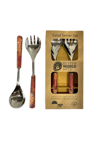 Aboriginal Art Kitchen Warehouse-Woods Salad Server Set Steel (Red) - 280mm-Yarn Marketplace