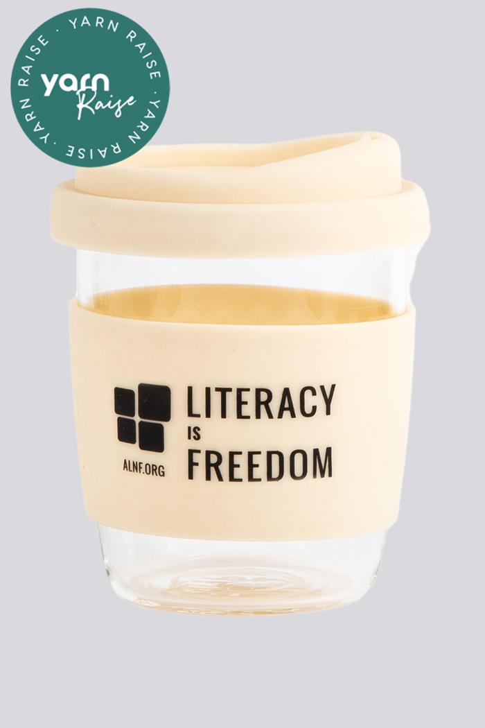 Aboriginal Art Kitchen Warehouse-"Literacy is Freedom" Coastal Cream Keep Cup-Yarn Marketplace