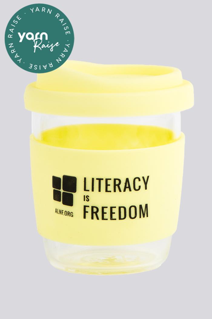 Aboriginal Art Kitchen Warehouse-"Literacy is Freedom" Yummy Yellow Keep Cup-Yarn Marketplace