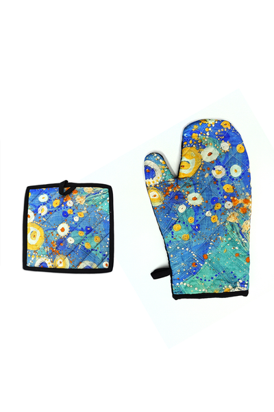 Nelson Cotton Oven Mat and Mitt (Blue/Green)