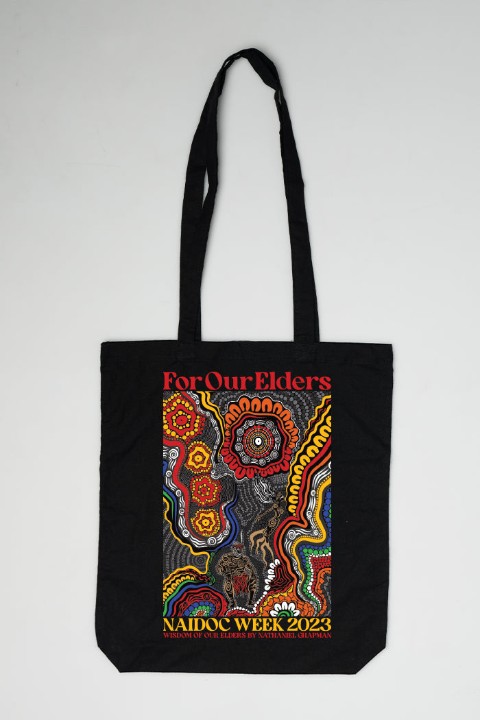 (Custom) Wisdom Of Our Elders NAIDOC WEEK 2023 Black Cotton Tote Bag