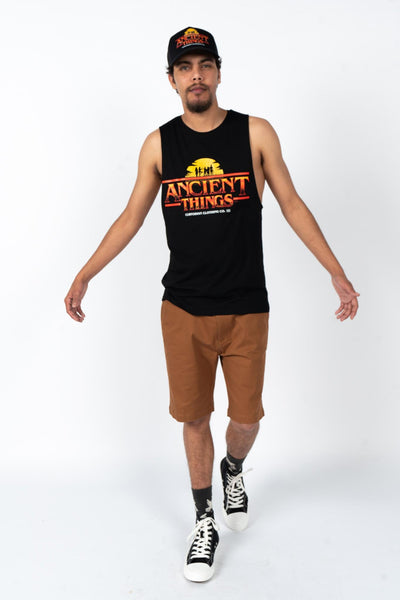 Ancient Things Type Black Cotton Men's Muscle Tank Top