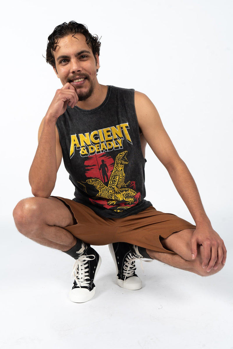 Ancient & Deadly Black Stone Wash Cotton Men's Muscle Tank Top