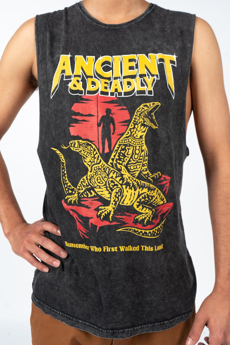 Ancient & Deadly Black Stone Wash Cotton Men's Muscle Tank Top