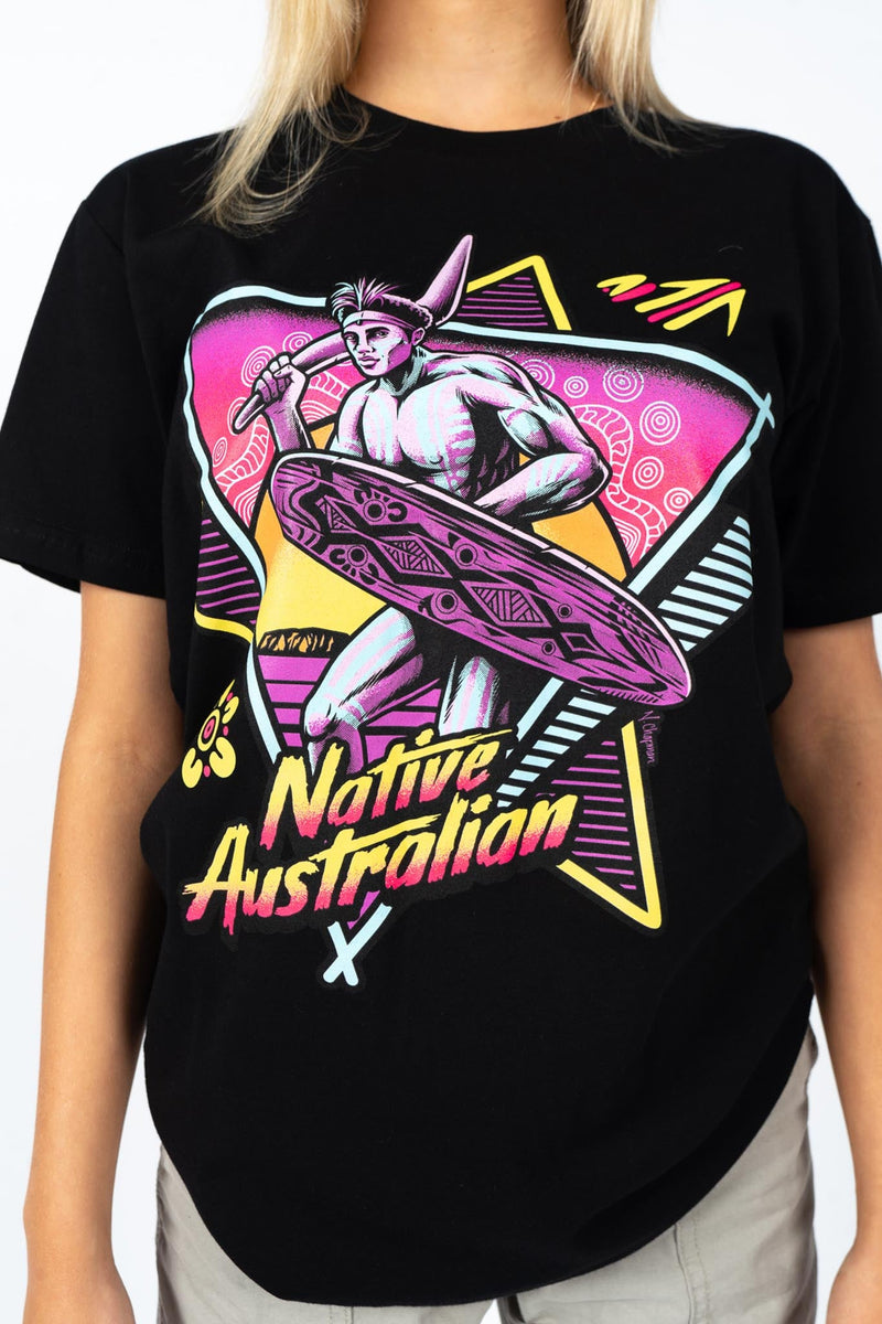 Native Australian Black Cotton Crew Neck Unisex T-Shirt