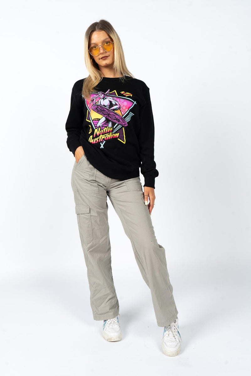 Native Australian Black Premium Cotton Crew Neck Unisex Sweater